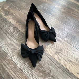 Zara Black Bow Court Shoe Faux Suede Pointed toe